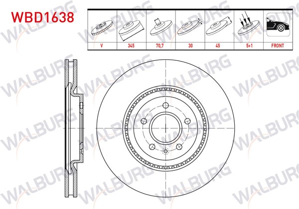 WALBURG WBD1638 | Fren Diski Ön Havalı 5 Bjn 345X30x70,7X45 Opel Insignia B (Z18) 18 Jant 2017-| 2 Adet