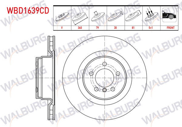 WALBURG WBD1639CD | Fren Diski Ön Havalı Kaplamalı Performans Delikli 5 Bjn 360X30x79x81 Range Rover III (L322) 3.6 4.2 5.0 4X4 2005-2012 | 2 Adet