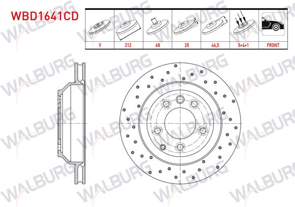 WALBURG WBD1641CD | Fren Diski Ön Havalı Kaplamalı Performans Delikli 5 Bjn 312X25x68x46,5 Audi A4 B6 2000-2004 / A4 B7 2004-2008 / A6 C5 1997-2005 / Seat Exeo 2009-2013 / Skoda Superb 2001-2008 / VW Passat B5 1996-2005 | 2 Adet