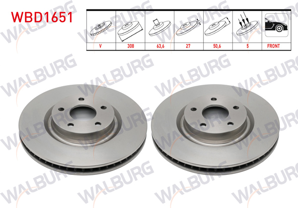 WALBURG WBD1651 | Fren Diski Ön Havalı 5 Bjn 308X27x63,6X50,6 Ford Focus IV 2018-/ Kuga III 2019-| 2 Adet