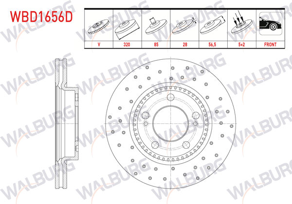 WALBURG WBD1656D | Fren Diski Ön Havalı Performans Delikli 5 Bjn 320X28x85x56,5 Ssangyong Musso Grand 2019-| 2 Adet