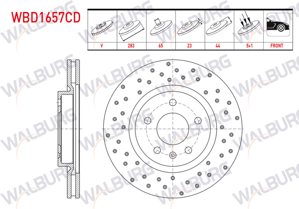 WALBURG WBD1657CD | Fren Diski Ön Havalı Kaplamalı Performans Delikli 5 Bjn 283X23x65x44 Chery Tıggo 7 Pro 2017-/ 8 Pro 2022-/ Omoda 5 2023 / Chance 2010-2014 | 2 Adet