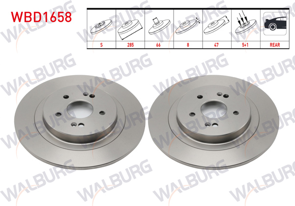 WALBURG WBD1658 | Fren Diski Arka Düz 5 Bjn 285X8x66x47 Chery Tıggo 7 Pro 2017-/ 8 Pro 2022-/ Omoda 5 2023 / Chance 2010-2014 | 2 Adet