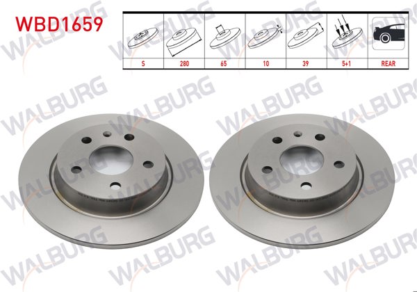 WALBURG WBD1659 | Fren Diski Arka Düz 5 Bjn 280X10x65x39 Mg Zs Suv Ev (Csa7001) 2019-| 2 Adet