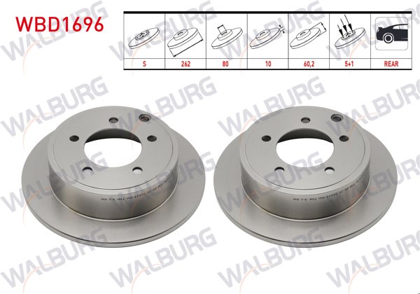 WALBURG WBD1696 | Fren Diski Arka Jeep Compass 2007 / 2017 Sol / Sağ | 2 Adet