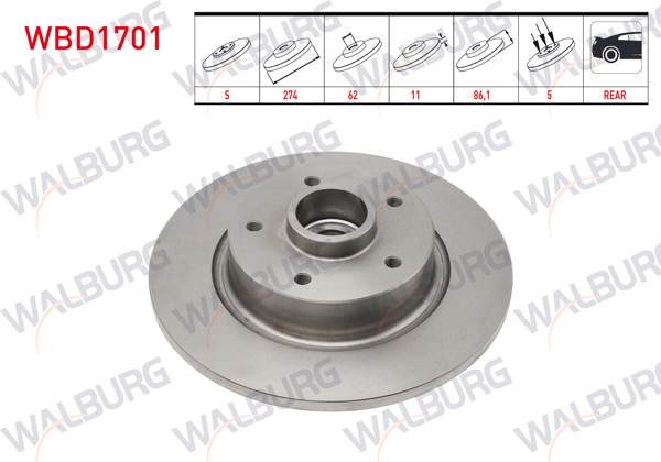 WALBURG WBD1701 | Fren Diski Arka Renault Megane Fluance Rulmanlı | 2 Adet