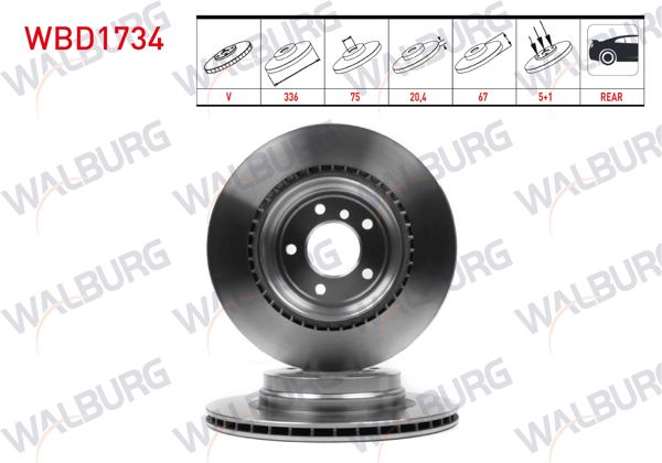 WALBURG WBD1734 | Fren Diski Arka Havalı BMW 3 Serisi (E90) 320 İ 5 Bijon 336X22x75x67,1 2005-2011 | 2 Adet
