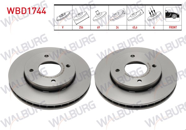 WALBURG WBD1744 | Fren Diski Ön Mitsubishi Colt / Smart Forfour 2004-2012 | 2 Adet