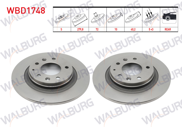 WALBURG WBD1748 | Fren Diski Arka Mazda 6 2003-2008 | 2 Adet