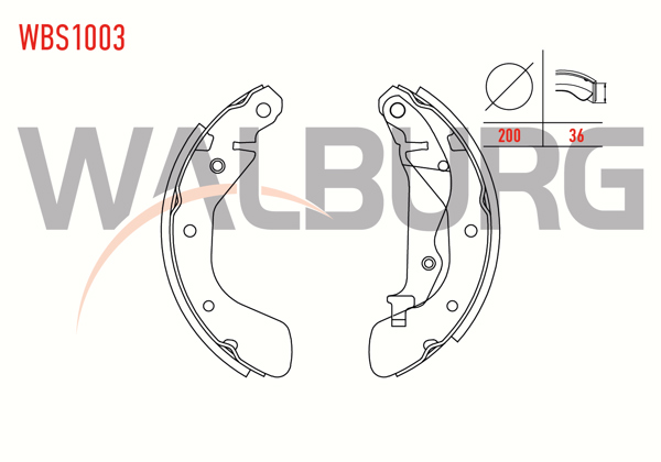 WALBURG WBS1003 | Fren Pabuç Balata Arka Chevrolet Kalos (T200) 1.2 Levyelı 200X36 mm 2003-2008 / Kalos 1.4 2003-2008 / Aveo 1.4İ 2006-2011 / Aveo 1.4 16V 15 Jant 2011-2014