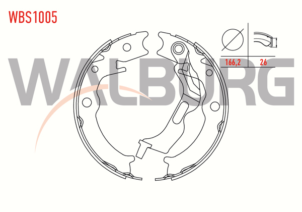 WALBURG WBS1005 | Fren Pabuç Balata Arka Chevrolet Lacetti (J200) 1.6İ Levyelı 166,2X26 mm 2006-2012 / Lacetti (J200) 1.8İ 2006-2012 / Epica (V250) 2.0 2007-2011 / Daewoo Nubira (Klaj) 1.6 16V 1997-2003