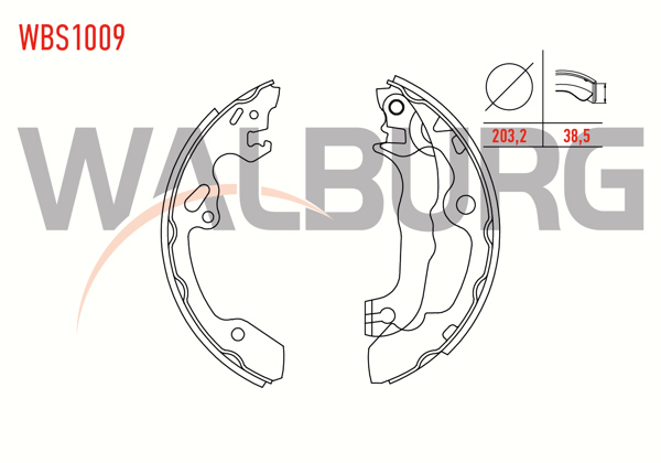 WALBURG WBS1009 | Fren Pabuç Balata Arka Ford Focus I (Daw,Dbw) 1.6İ 16V Levyelı 203,2X38,5 mm 1998-2004 / Focus I 1.8İ 16V 1998-2004 / Focus I 1.6 TDCI 1998-2004
