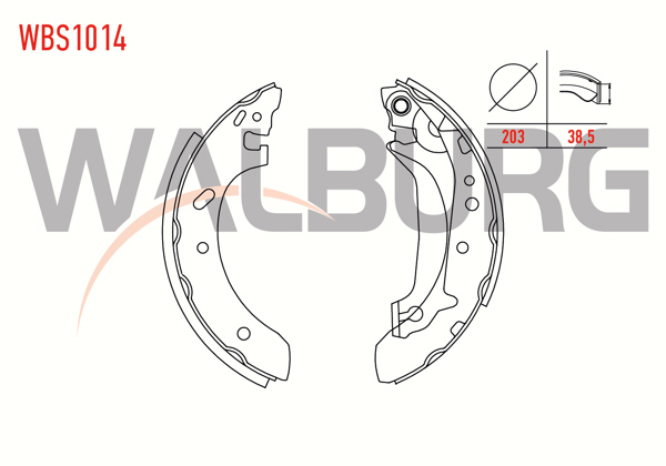 WALBURG WBS1014 | Fren Pabuç Balata Arka Ford Escort VII 1.3 Geniş Tip Levyelı 203X38,5mm 1995-1999 / Escort VII 1.4 1995-1999 / Escort VII 1.6 16V 1995-1999 / Escort VII 1.8 TD 1995-1999 / Escort VII 1.8İ 1995-1999