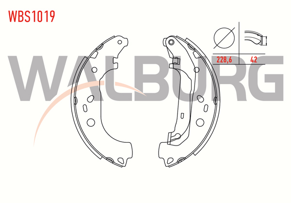 WALBURG WBS1019 | Fren Pabuç Balata Arka Ford Focus II (Da) 1.4İ Levyelı 228,6X42 mm 2004-2011 / Focus II (Da) 1.6İ 2004-2011 / Focus II (Da) 1.6 TDCI 2004-2011