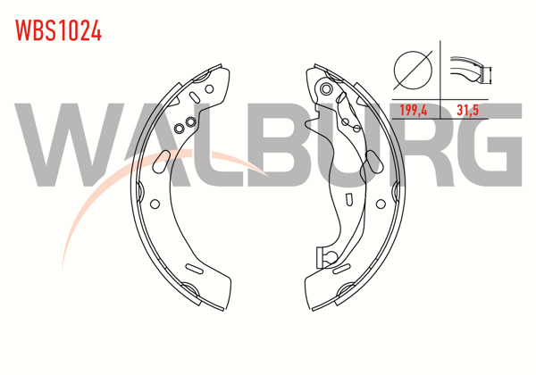 WALBURG WBS1024 | Fren Pabuç Balata Arka Ford Fiesta VI 1.4 TDCI 199,4X31,5 mm 2008-2012 / Ford Fiesta VII 1.5 TDCI 2012 -