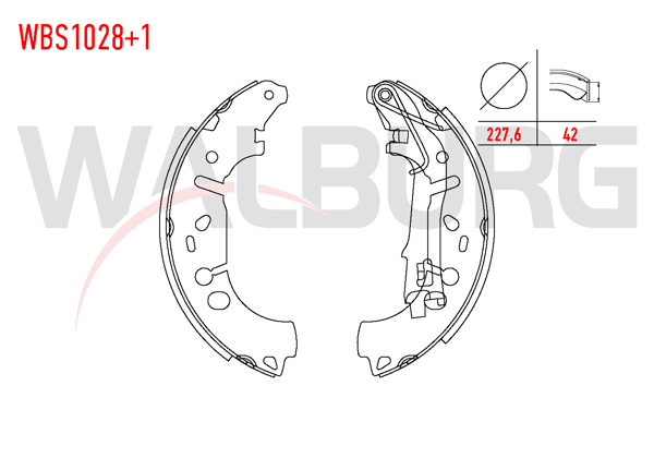 WALBURG WBS1028+1 | Fren Pabuç Balata Arka + 1mm Daha Kalın Fiat Linea (323) 1.3 Mjt Levyelı 227,6X42 mm 2007-/ Grande Punto 1.3 Mjt 2005-2012 / Corsa D 1.3 CDTI 2006-2014 / Corsa E 1.4 2014 -