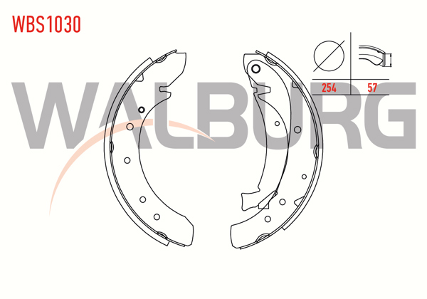WALBURG WBS1030 | Fren Pabuç Balata Arka Fiat Ducato (230) 2.5 TDI 1.8Q Levyelı 254X57 mm 1994-2002 / Boxer I 2.8 HDI 1994-2002 / Jumper I 2.5 TDI 1994-2002 / Jumpy II 1.6 HDI 2006-/ Ducato (230) 2.5 D 1994-2002