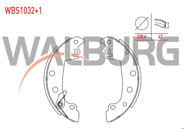 WALBURG WBS1032+1 | Fren Pabuç Balata Arka + 1mm Daha Kalın Fiat 131 1.3 228,6X42 mm 1979-1993 / Sahın 1.6 1993-2002 / Kartal 1.6 1993-2002 / Dogan 1.6 1993-2002 / Renault R12 1.4 1979-1993