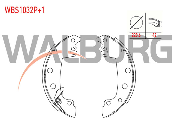 WALBURG WBS1032P+1 | Fren Pabuç Balata Arka Percınlı 228,6X42 mm + 1mm Daha Kalın Fiat 131 1.3 1979-1993 / Sahın 1.6 1993-2002 / Kartal 1.6 1993-2002 / Dogan 1.6 1993-2002 / Renault R12 1.3-1.4 1979-1993