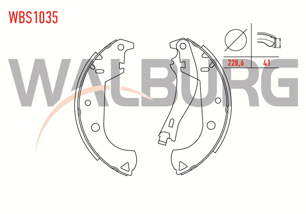 WALBURG WBS1035 | Fren Pabuç Balata Arka Fiat Doblo (119,223) 1.2İ Levyelı 228,6X41 mm 2001-2010 / Doblo 1.3 Mjt 2001-2010 / Doblo 1.9 JTD 2001-2010