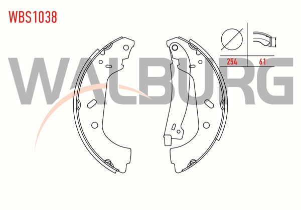 WALBURG WBS1038 | Fren Pabuç Balata Arka Fiat Scudo (220P) 1.9 D Levyelı 254X61 mm 1996-2006 / Jumpy I 1.6 HDI 1994-2007 / Expert 1.9 D 1996-2006 / Jumpy I 2.0 HDI 1994-2007 / Jumpy I 1.9 D 1994-2007
