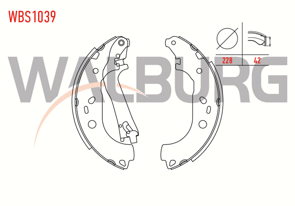 WALBURG WBS1039 | Fren Pabuç Balata Arka Fiat Doblo (119,223) 1.3 Mjt Levyelı 228X42 mm 2001-2010 / Doblo 1.6 Mjt 2001-2010 / Combo D 1.6 CDTI 2012 -
