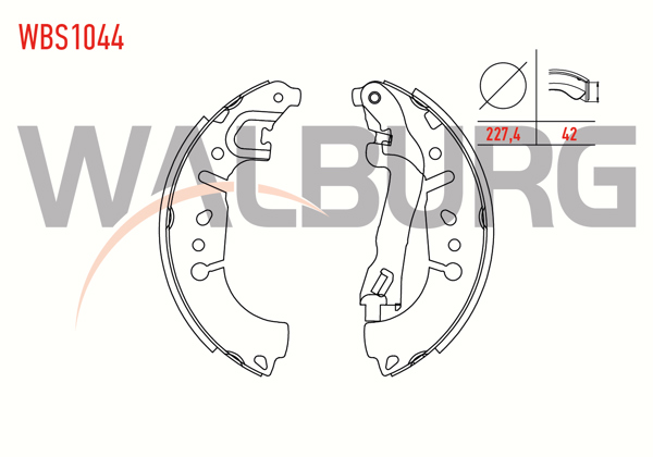 WALBURG WBS1044 | Fren Pabuç Balata Arka Fiat Egea 1.3 Mjt Levyelı 227,4X42 mm 2015-/ Fiat 500L 1.6 Mjt 2012-/ Fiat 500L 1.3 Mjt 2012-/ Fiat 500L 0.9 2012-/ Fiat 500L 1.4 2012 -