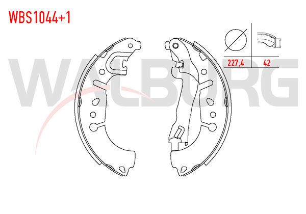WALBURG WBS1044+1 | Fren Pabuç Balata Arka + 1mm Daha Kalın Fiat Egea 1.3 Mjt Levyelı 227,4X42 mm 2015-/ Fiat 500L 1.6 Mjt 2012-/ Fiat 500L 1.3 Mjt 2012-/ Fiat 500L 0.9 2012-/ Fiat 500L 1.4 2012 -