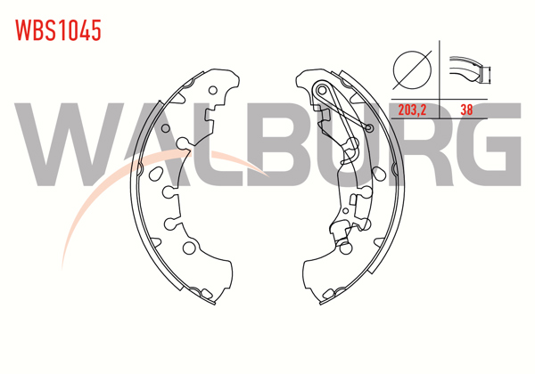 WALBURG WBS1045 | Fren Pabuç Balata Arka Fiat Grande Punto (199) 1.2 Mpı Levyelı 203,2X38 mm 2005-2012 / Opel Corsa D 1.0 2006-2014 / Opel Corsa D 1.2 2006-2014