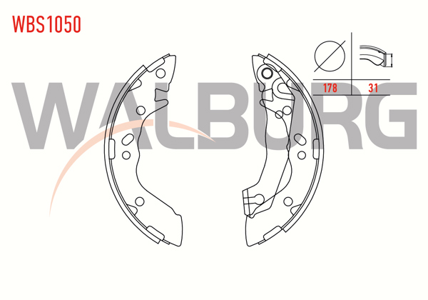 WALBURG WBS1050 | Fren Pabuç Balata Arka Hyundai Accent I (X-3) 1.5İ Levyelı 180X31 mm 1994-2000 / Elantra 1.6İ 2001-2007