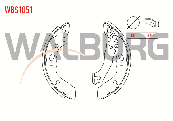 WALBURG WBS1051 | Fren Pabuç Balata Arka Hyundai Accent II (Lc) 1.5İ Levyelı 180X36,8 mm 1989-1995 / Hyundai Excel 1.3İ 1990-1995 / Hyundai Excel 1.5İ 1990-1995