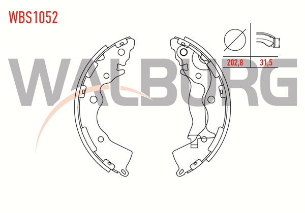 WALBURG WBS1052 | Fren Pabuç Balata Arka Hyundai Accent Era 1.4İ 16V Levyelı 202,8X31,5 mm 2006-2012 / Accent Era 1.5 CRDI-2006-2012 / Accent Era 1.6 Cvvt-2006-2012 / Rio II 1.5 CRDI-2006-2011