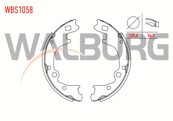 WALBURG WBS1058 | Fren Pabuç Balata Arka 220,6X56,3 mm Hyundai H100 2.5 D Kamyonet 2004-/ Kia K2500 2.5 2003-/ K2500 2.7 Çift Teker 1993-/ Mazda E 2200 (Sr2) 2.2 D 1984-2004