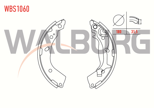 WALBURG WBS1060 | Fren Pabuç Balata Arka Hyundai Getz (Tb) 1.1İ Levyelı 180X31,5 mm 2002-2008 / Getz 1.5 CRDI-2002-2008 / Getz 1.4İ 2002-2008 / Getz 1.6İ 2002-2008 / Getz 1.3İ 2002-2008
