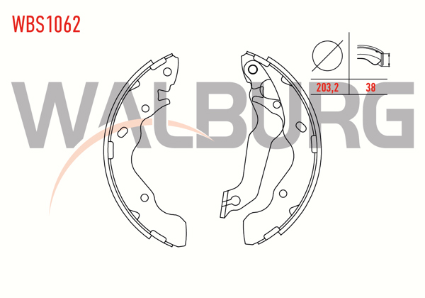 WALBURG WBS1062 | Fren Pabuç Balata Arka Hyundai Accent Admıre 1.5 CRDI Levyelı 203,2X38 mm 2003-2006 / Accent Admıre 1.3 2003-2006 / Accent II 1.3 2000-2005 / Accent II 1.5İ 2000-2005 / Accent II 1.6İ 2000-2005