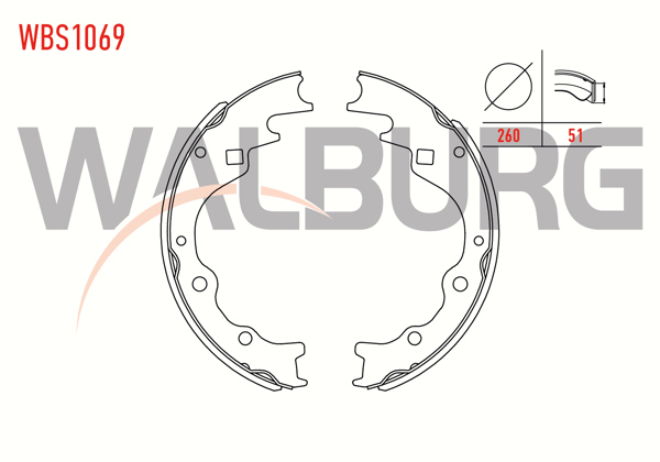 WALBURG WBS1069 | Fren Pabuç Balata Arka Kia Besta 2.2 D 260X51 mm 1993-2003 / Kia Pregıo (Tb) 2.5 Tcı D 1997-2002 / Kia Pregıo (Tb) 2.7 D 1997-2002 / Mazda E 2200 (Sr2) 2.2 D 1984-2004