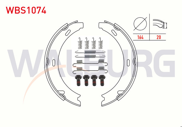 WALBURG WBS1074 | El Fren Balatası Aksesuarlı Mercedes A Class A 160 164X20 mm 1997-2004 / A Serisi A 170 1997-2004 / B Serisi B200 2005-2011 / C Serisi C200 CDI 1993-2000 / C Serisi C220 CDI 1993-2000 / C Serisi C230 1993-2000