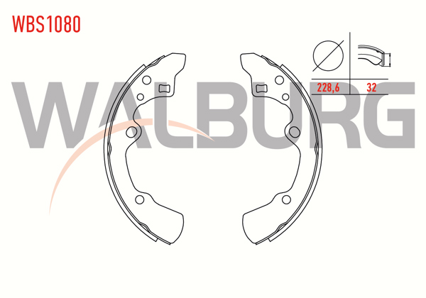WALBURG WBS1080 | Fren Pabuç Balata Arka Mazda 626 III (Gd) 1.8İ 228,6X32 mm 1987-1992 / Mazda 626 III (Gd) 2.0İ 16V 1987-1992