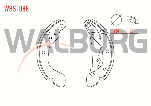 WALBURG WBS1088 | Fren Pabuç Balata Arka Opel Corsa B 1.0İ 3-5 Kapı Levyelı 200X29mm 1993-2000 / Astra F 1.6İ 1991-1998 / Corsa B 1.4İ 1993-2000 / Corsa B 1.2İ 16V 1993-2000 / Corsa B 1.6İ 16V 1993-2000 / Tigra 1.6 16V 1994-2000