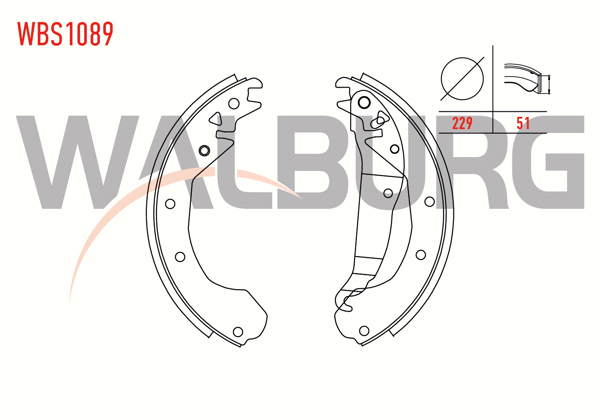 WALBURG WBS1089 | Fren Pabuç Balata Arka Opel Combo B 1.2 Levyelı 229X51 mm 1994-2001 / Opel Combo B 1.4 1994-2001 / Opel Combo B 1.7 D 1994-2001
