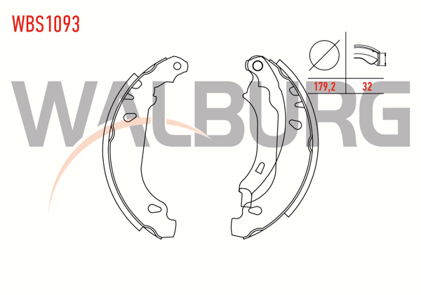 WALBURG WBS1093 | Fren Pabuç Balata Arka Peugeot 206 (2A / C) 1.4 HDI Levyelı 180X30 mm 1998-2006 / Peugeot 206 (2A / C) 1.4İ 16V-1998-2006