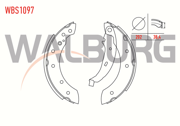 WALBURG WBS1097 | Fren Pabuç Balata Arka Renault Thalia 1.5 DCI Levyelı 202X38,4 mm 1998-2008 / Laguna I 2.0İ 1993-2001 / Symbol II 1.5 DCI-2008-2012 / 206 1.4 HDI-1998-2006 / Clio II 1.5 DCI-1998-2005