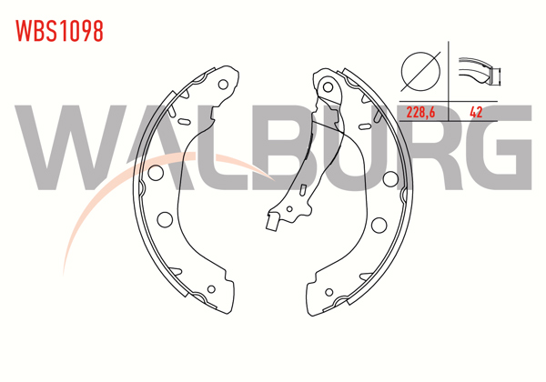 WALBURG WBS1098 | Fren Pabuç Balata Arka Renault Kangoo (Kc0 / 1) 1.5 DCI Levyelı 228,6X42 mm 1998-2008 / Kangoo 1.9 Dtı-1998-2008 / Kangoo 1.4İ 1998-2008