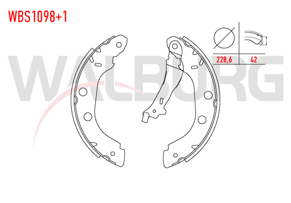 WALBURG WBS1098+1 | Fren Pabuç Balata Arka + 1mm Daha Kalın Renault Kangoo (Kc0 / 1) 1.5 DCI Levyelı 228,6X42 mm 1998-2008 / Kangoo 1.9 Dtı-1998-2008 / Kangoo 1.4İ 1998-2008