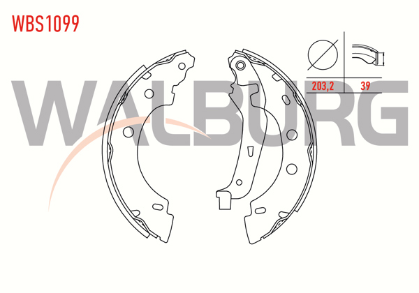 WALBURG WBS1099 | Fren Pabuç Balata Arka Renault Kangoo (Kc0 / 1) 1.4İ Levyelı 203,2X39 mm 1998-2008 / Kangoo 1.5 DCI-1998-2008 / Kangoo 1.9 D-1998-2008