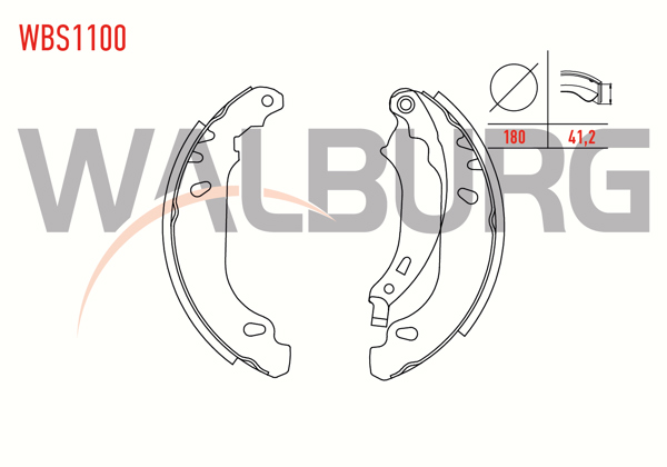 WALBURG WBS1100 | Fren Pabuç Balata Arka Renault Clio Symbol 1.4 Levyelı 180X41,2 mm 1998-2005 / Clio Symbol 1.5 DCI-1998-2005 / Clio Symbol 1.6 1998-2005 / Clio Symbol 1.2 1998-2005
