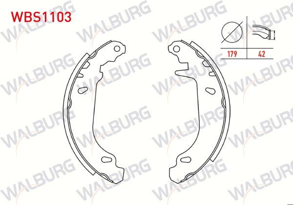 WALBURG WBS1103 | Fren Pabuç Balata Arka Renault Clio I 1.2 Levyesız 179X42 mm 1990-1998 / Clio I 1.4 1990-1998 / R21 Optıma 1.6 1986-1993 / R21 Manager 1.7 1986-1993 / R21 Concorde 2.0 1986-1993