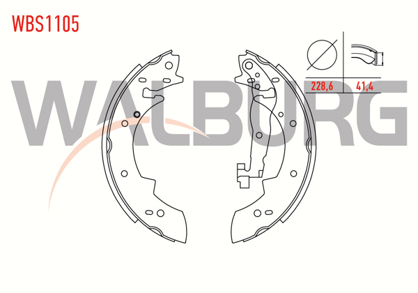 WALBURG WBS1105 | Fren Pabuç Balata Arka Renault Express (F40,G40) 1.4 Levyelı 228,6X41,4 mm 1985-1998 / Express (F40,G40) 1.9 D 1985-1998 / R21 (B48,L48) Concorde 1.7 Ts 1986-1993 / R21 (B48,L48) Concorde 1.7 Gts 1986-1993
