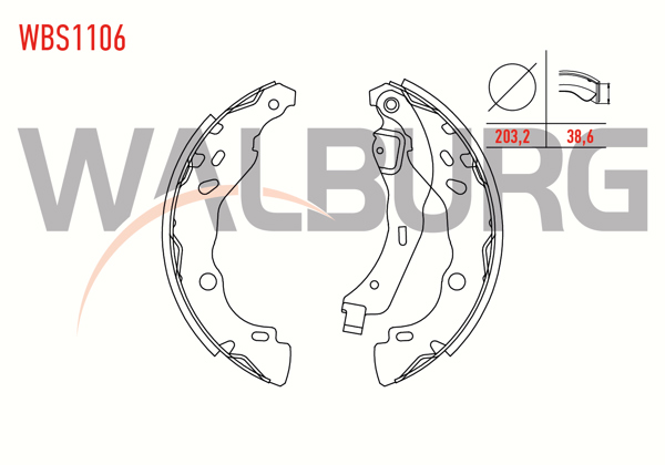 WALBURG WBS1106 | Fren Pabuç Balata Arka Dacia Logan 1.5 DCI Levyelı 203,2X38,6 mm 2004-2012 / Celysee 1.6 HDI 2012-/ 301 1.6 HDI 2012-/ Symbol III 1.5 DCI 2012-/ Note 1.5 DCI 2013-/ C3 II 1.4-1.6 HDI 2009-2016