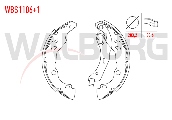 WALBURG WBS1106+1 | Fren Pabuç Balata Arka + 1mm Daha Kalın Dacia Logan (Ls) 1.5 DCI Levyelı 203,2X38,6 mm 2004-2012